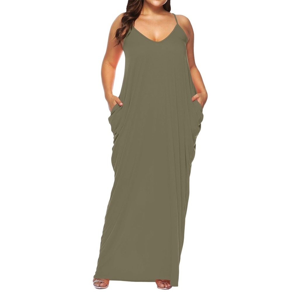 Green Sleeveless V-Neck Sundress Maxi